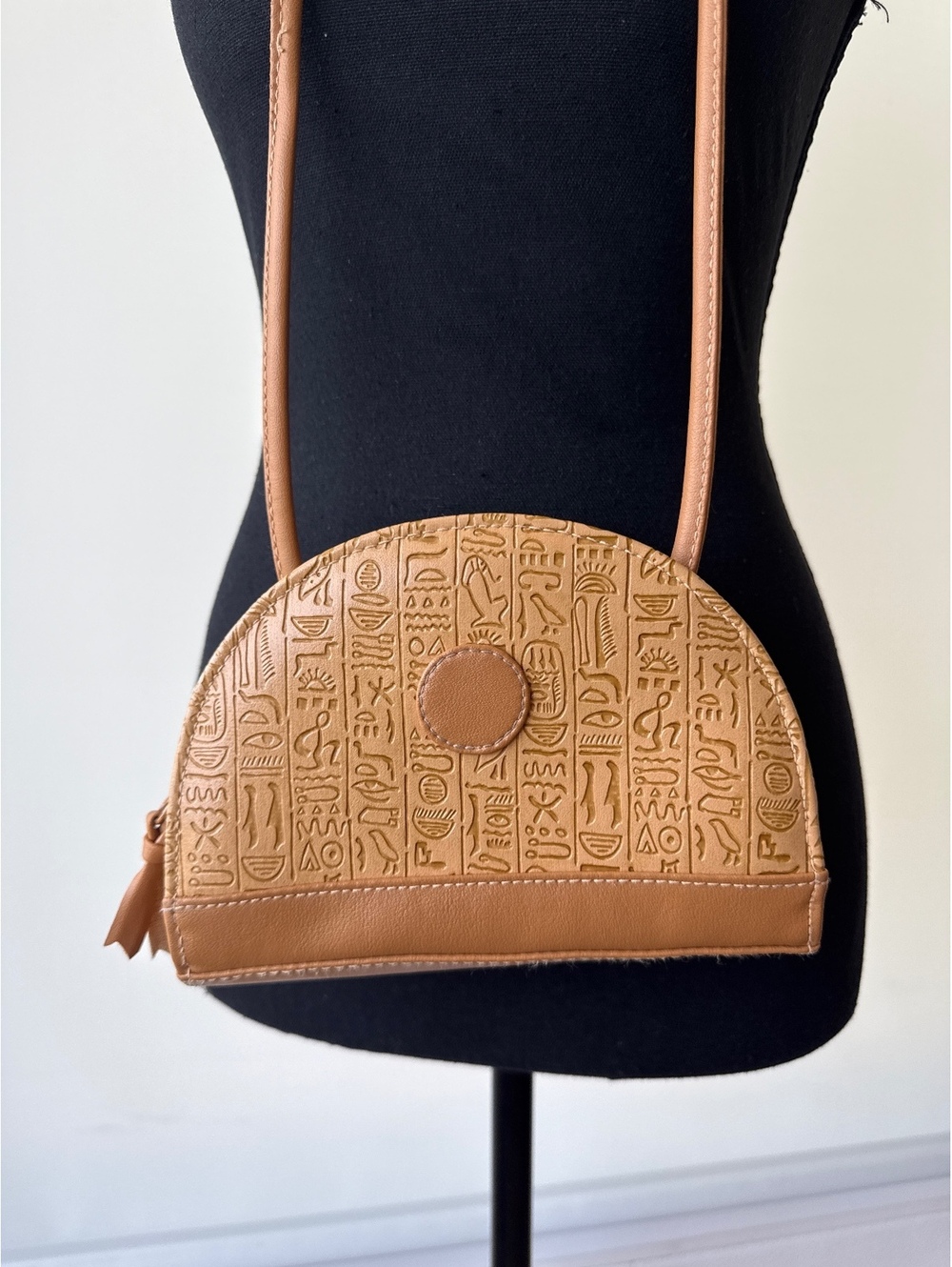 Egyptian Hieroglyphics Crossbody Bag Tan Dome Purse Egypt Revival Novelty